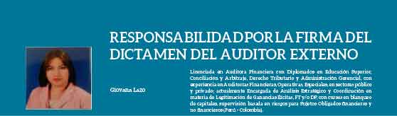 RESPONSABILIDAD POR LA FIRMA DEL DICTAMEN DEL AUDITOR EXTERNO